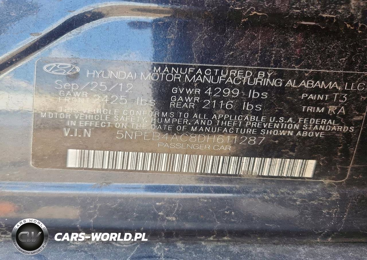 2013 Hyundai Sonata Gls VIN:5NPEB4AC8DH611287 - 12