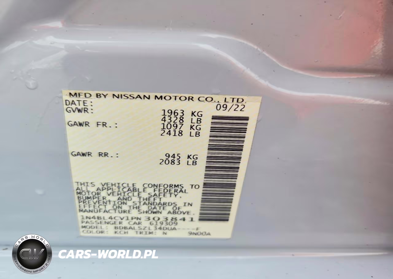 2023 Nissan Altima Sr Fwd VIN:1N4BL4CV1PN303841 - 12