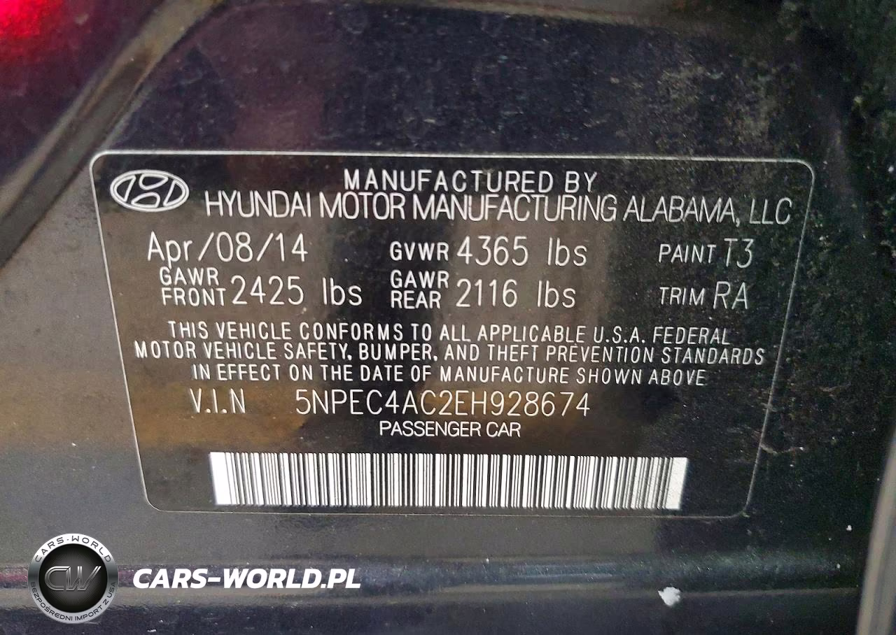 2014 Hyundai Sonata Se VIN:5NPEC4AC2EH928674 - 12