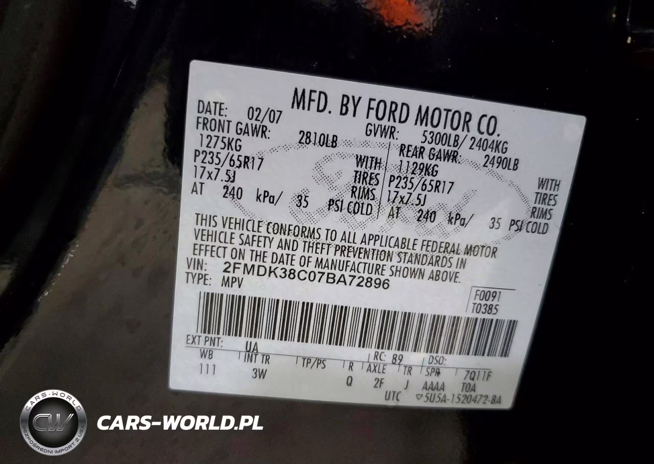 2007 Ford Edge Sel VIN:2FMDK38C07BA72896 - 13