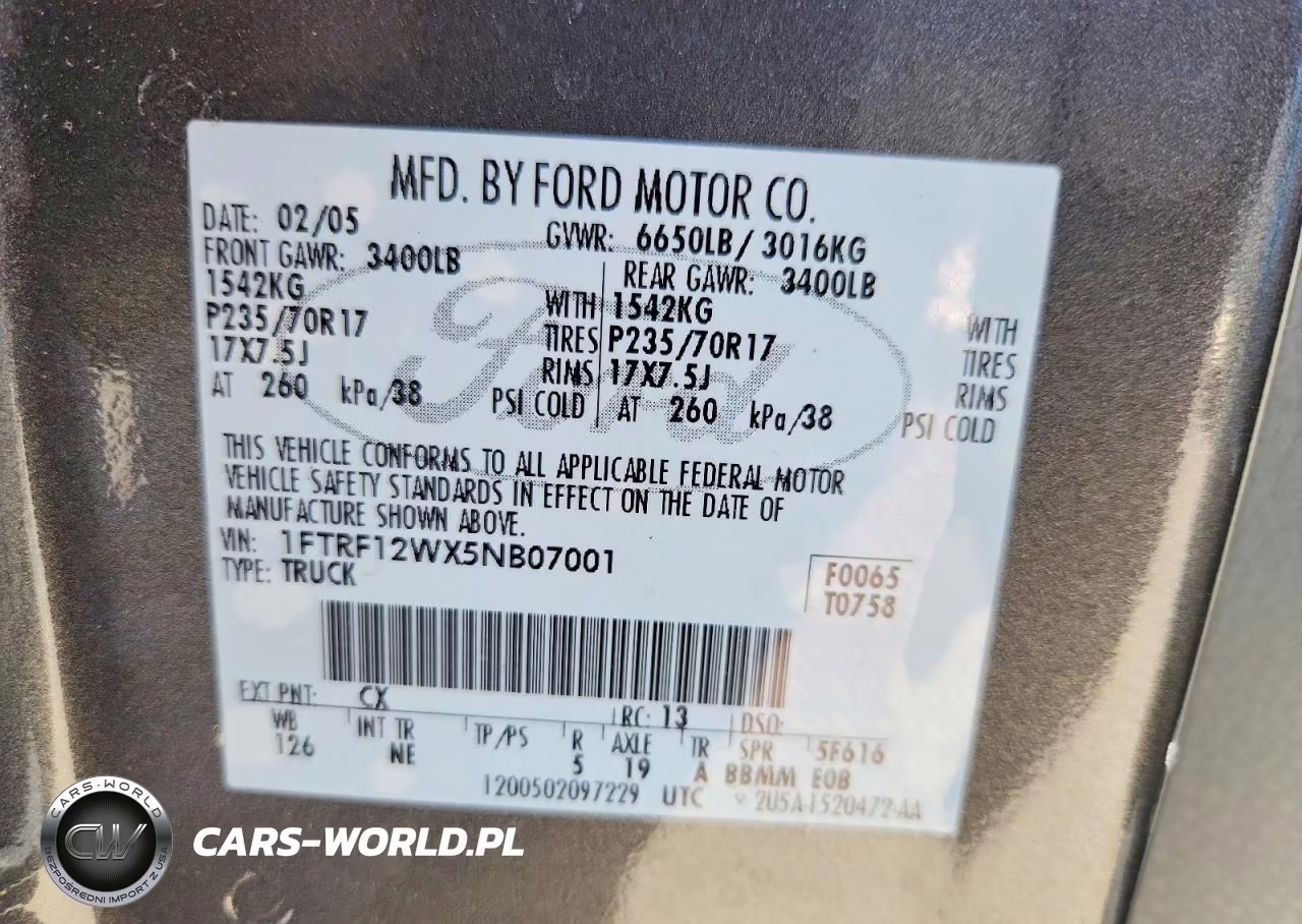 2005 Ford F150 VIN:1FTRF12WX5NB07001 - 12