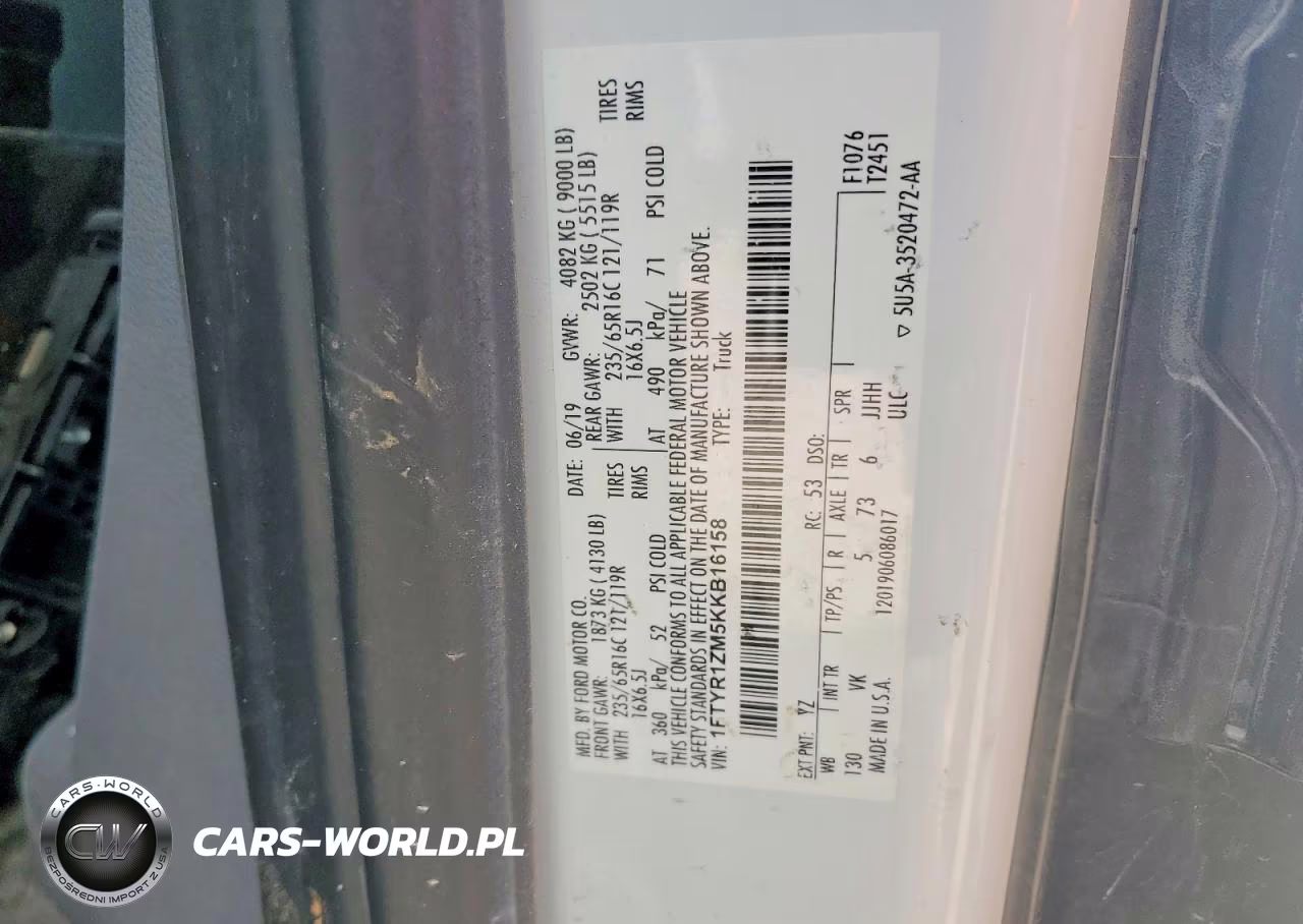 2019 Ford Transit T-250 VIN:1FTYR1ZM5KKB16158 - 12