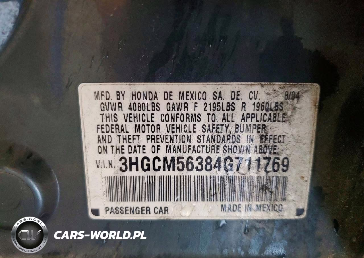 2004 Honda Accord Lx VIN:3HGCM56384G711769 - 12