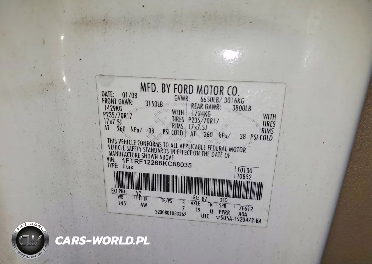 2008 Ford F150 VIN:1FTRF12268KC88035 - 12