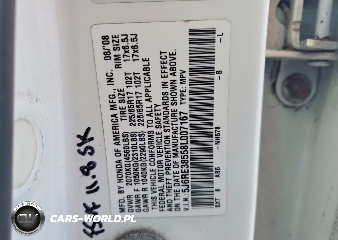 2008 Honda Cr-V Ex VIN:5J6RE38558L007167 - 13