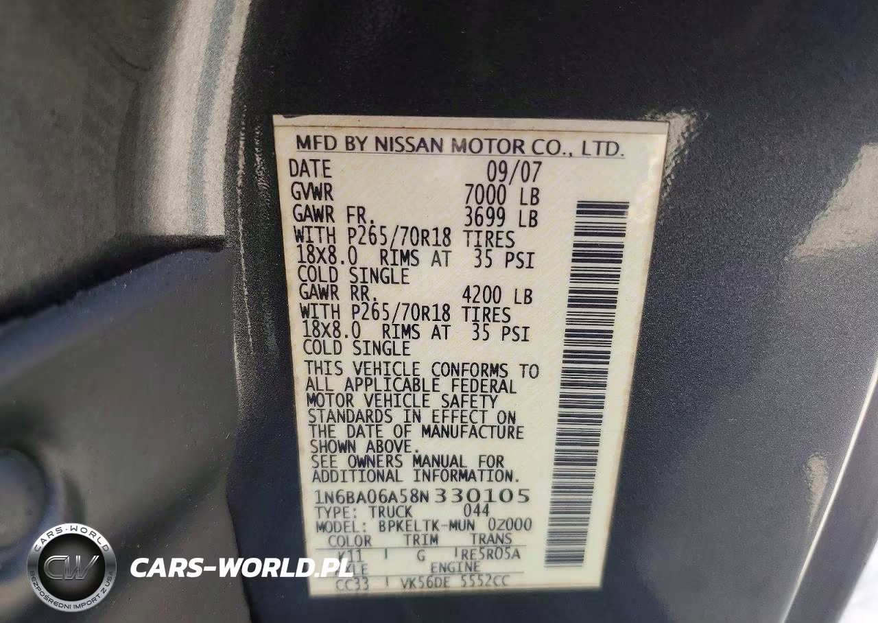 2008 Nissan Titan Xe Ffv VIN:1N6BA06A58N330105 - 13
