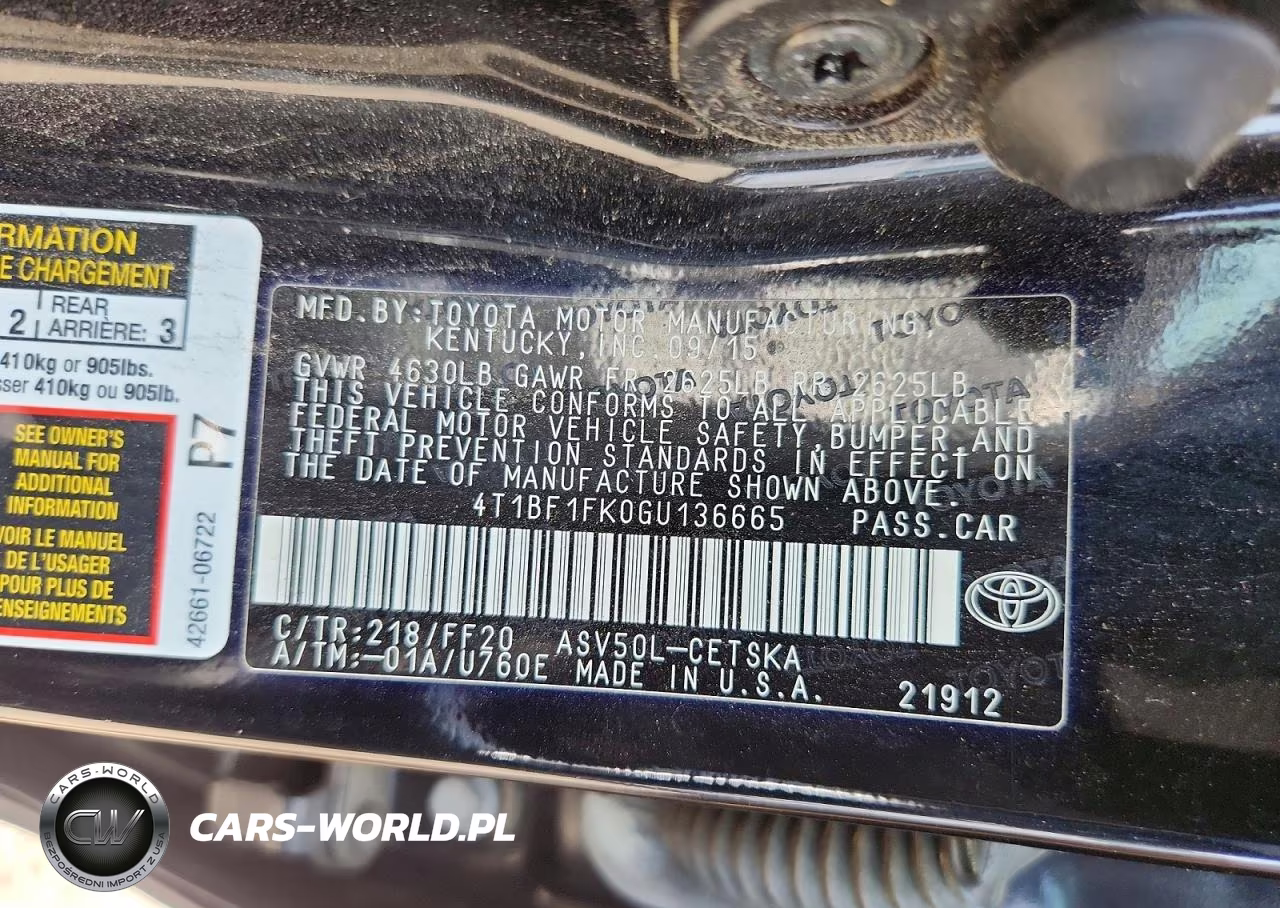 2016 Toyota Camry Se VIN:4T1BF1FK0GU136665 - 12