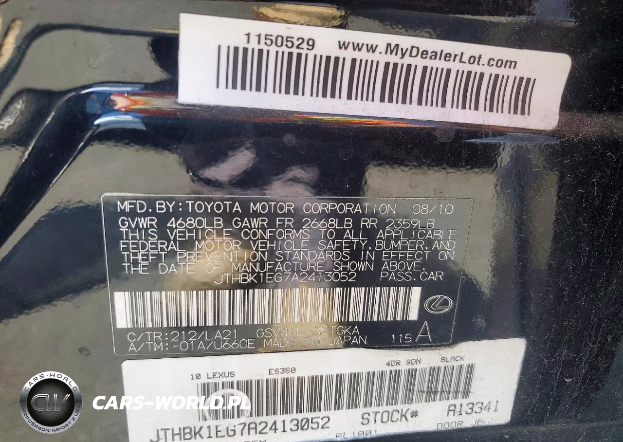 2010 Lexus Es 350 VIN:JTHBK1EG7A2413052 - 12
