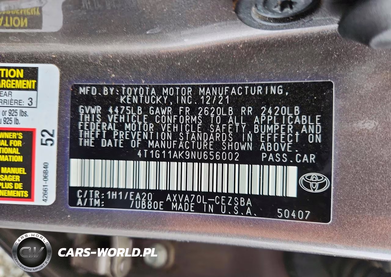 2022 TOYOTA CAMRY SE VIN:4T1G11AK9NU656002 - 12