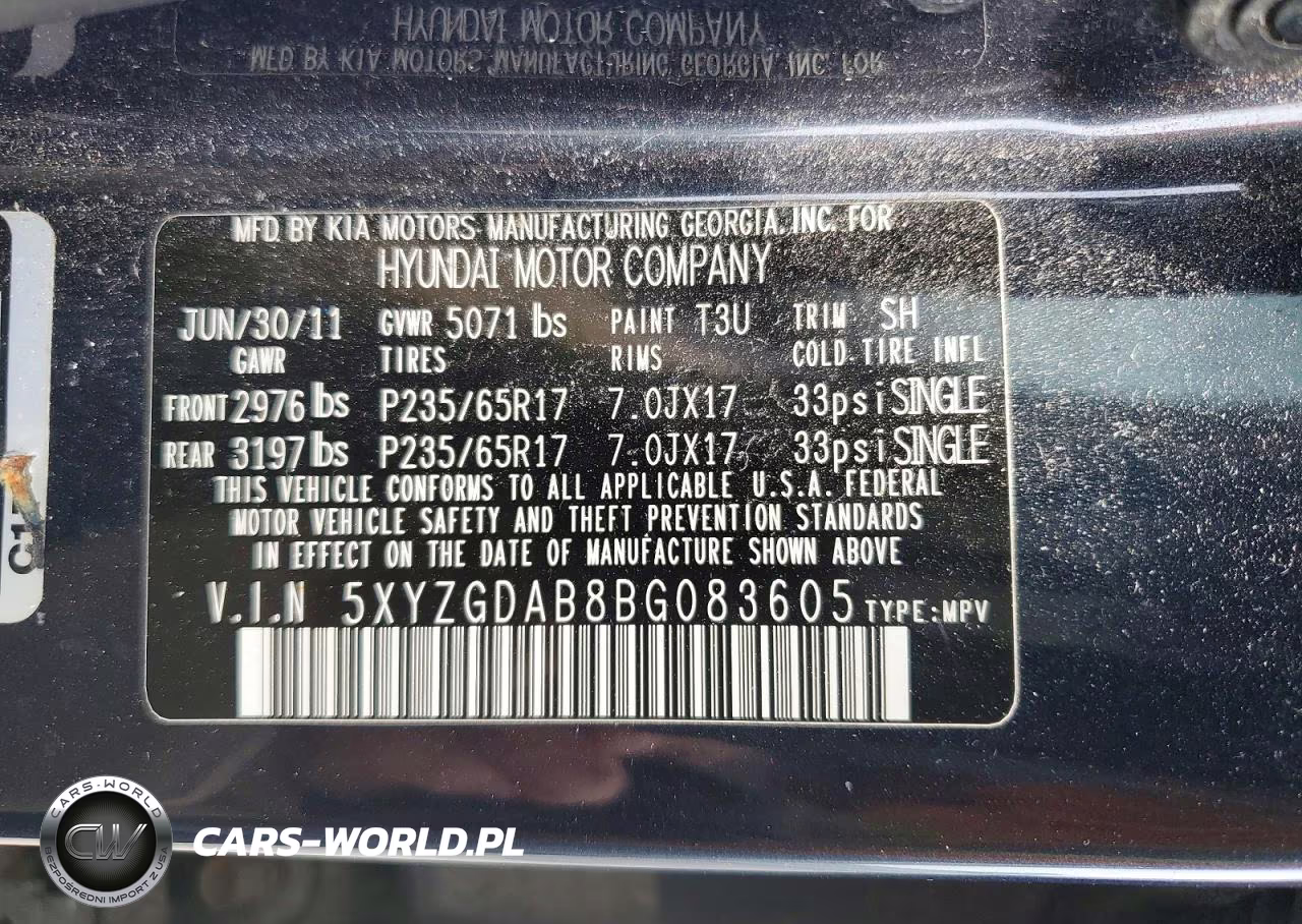 2011 Hyundai Santa Fe Gls VIN:5XYZGDAB8BG083605 - 13