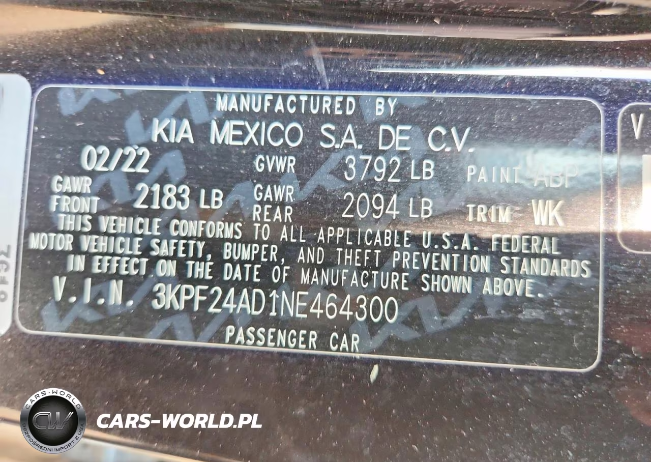 2022 Kia Forte Lxs VIN:3KPF24AD1NE464300 - 12