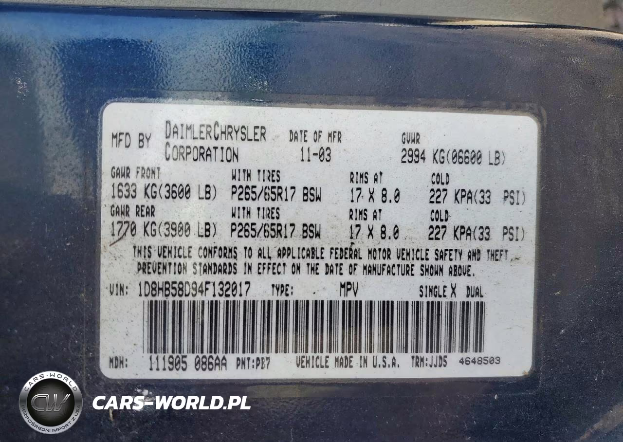 2004 Dodge Durango Limited VIN:1D8HB58D94F132017 - 13