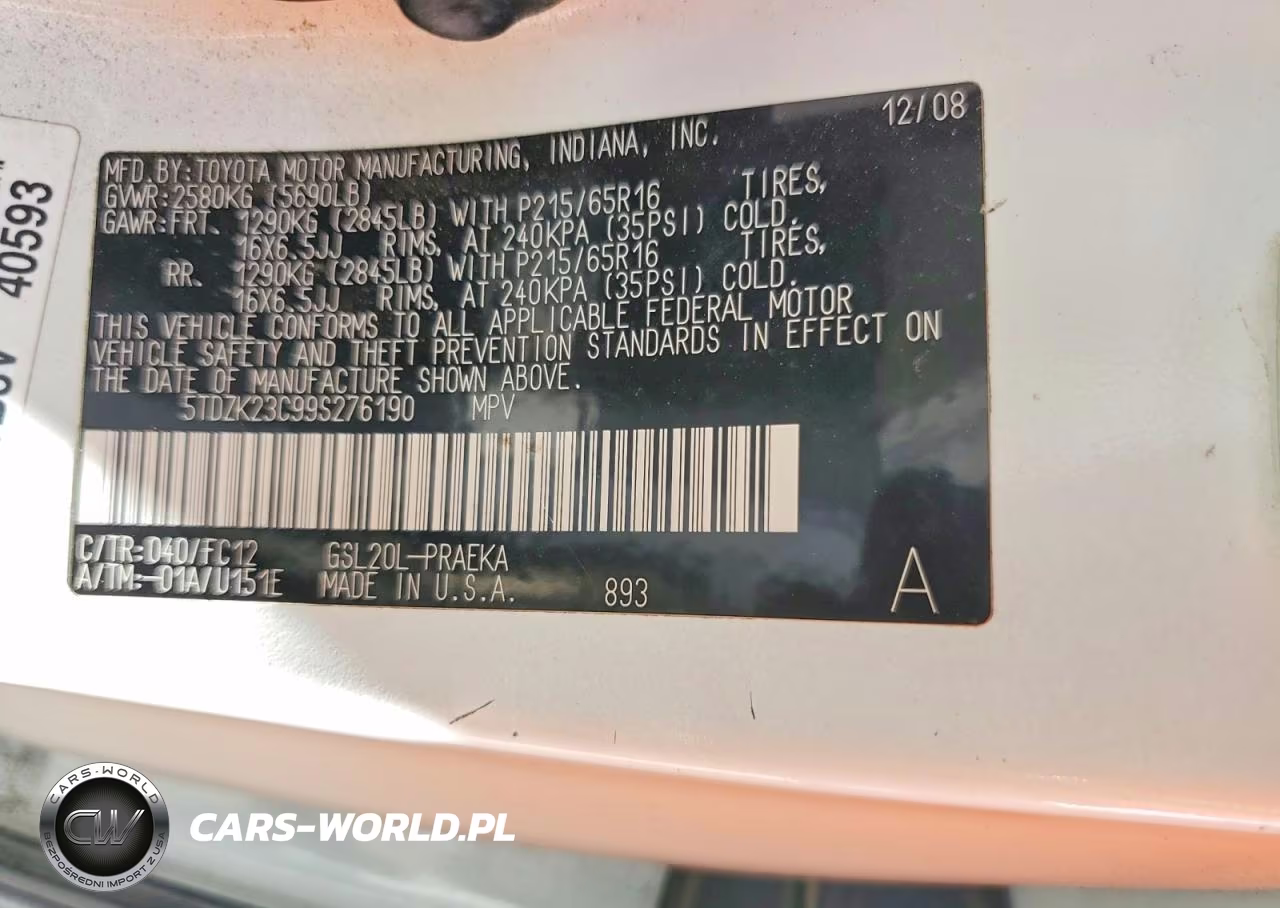 2009 Toyota Sienna Le 8-Passenger VIN:5TDZK23C99S276190 - 13