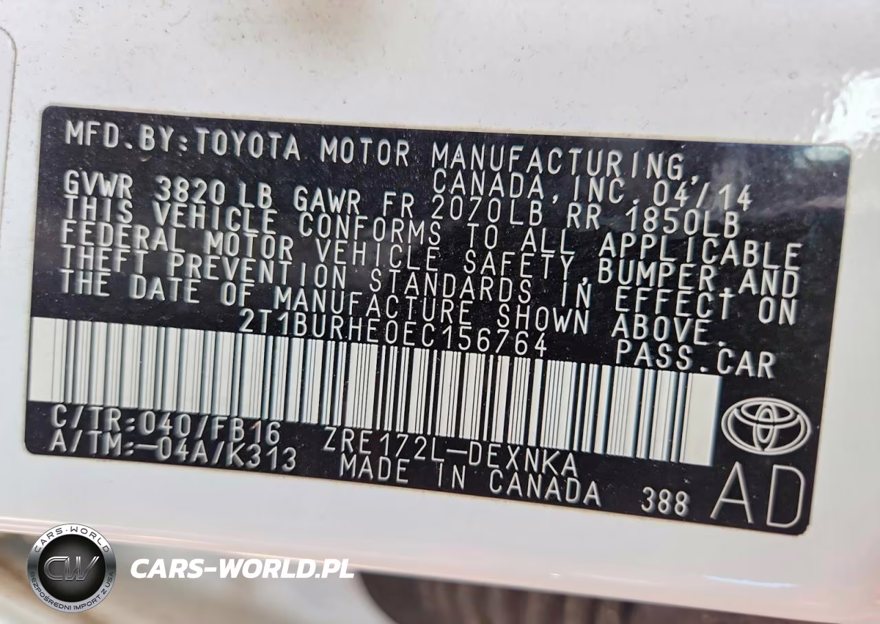2014 Toyota Corolla Le VIN:2T1BURHE0EC156764 - 12