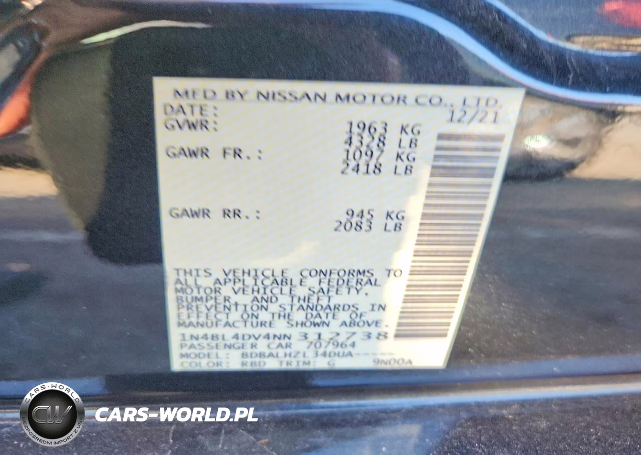 2022 Nissan Altima Sv VIN:1N4BL4DV4NN312738 - 13