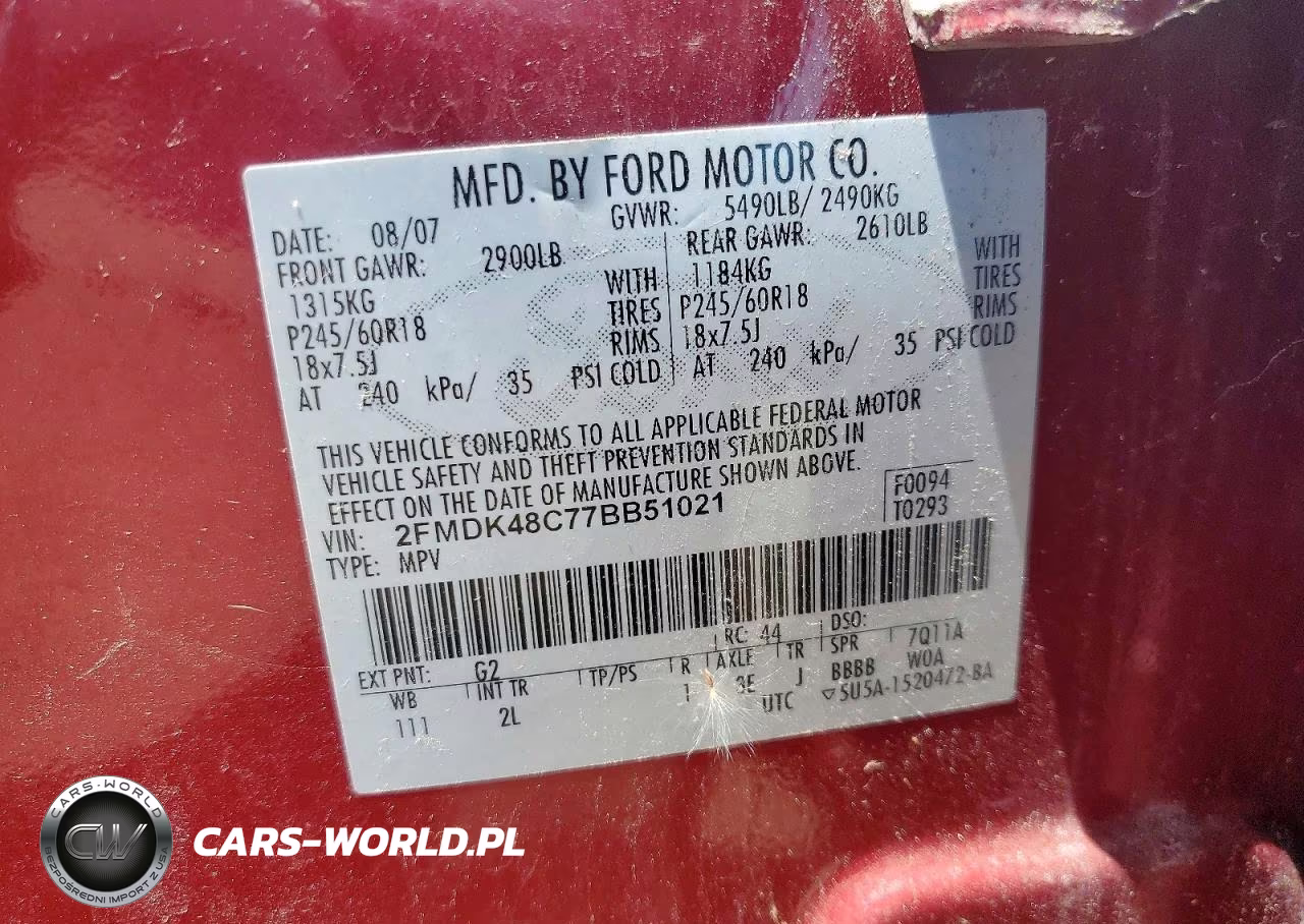 2007 Ford Edge Sel VIN:2FMDK48C77BB51021 - 13