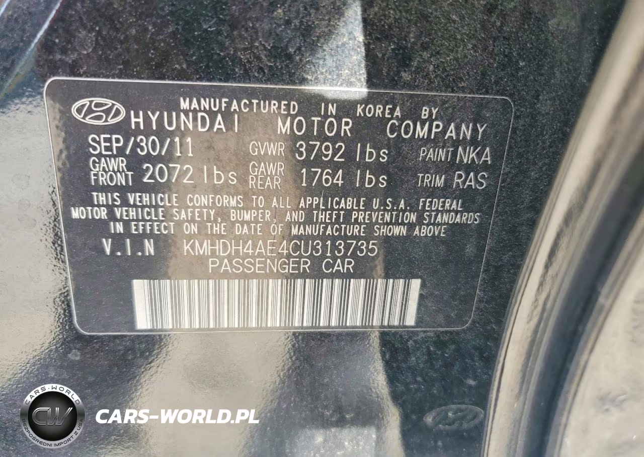 2012 Hyundai Elantra Gls VIN:KMHDH4AE4CU313735 - 13