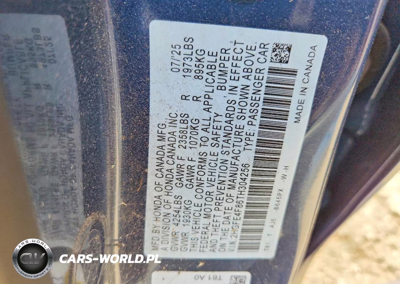2026 Honda Civic Sport VIN:2HGFE4F86TH304256 - 13