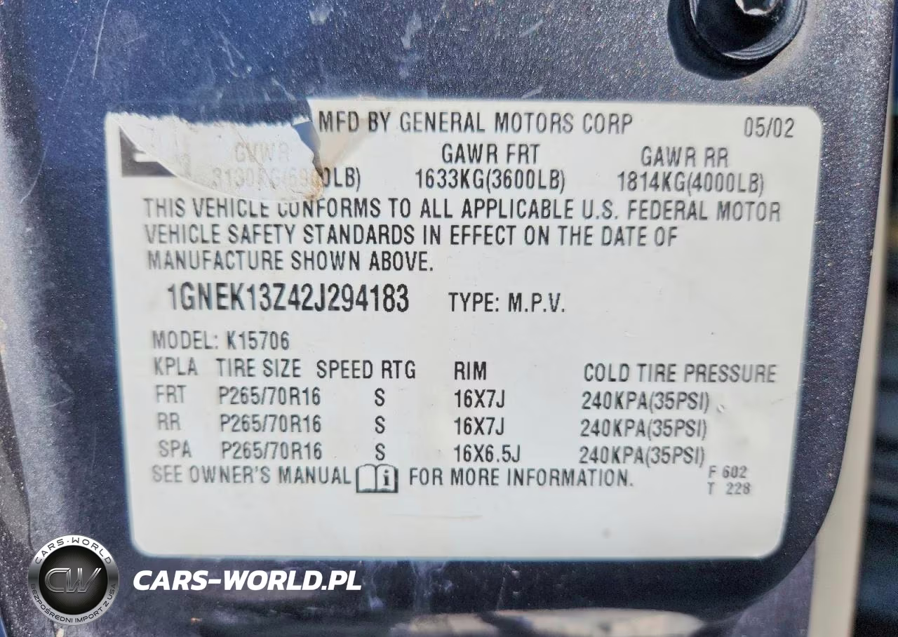 2002 Chevrolet Tahoe K1500 VIN:1GNEK13Z42J294183 - 14