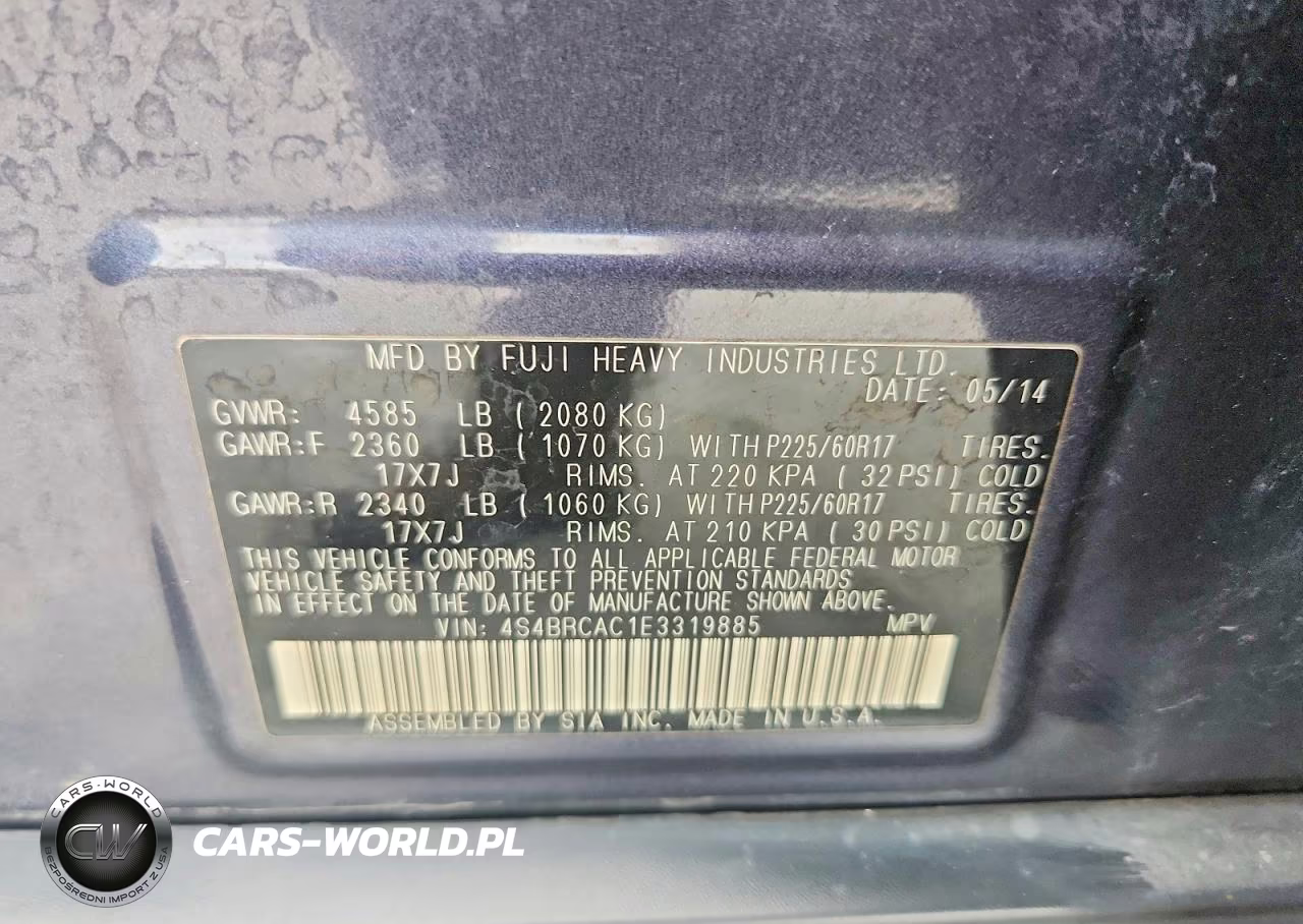 2014 Subaru Outback 2.5I VIN:4S4BRCAC1E3319885 - 13
