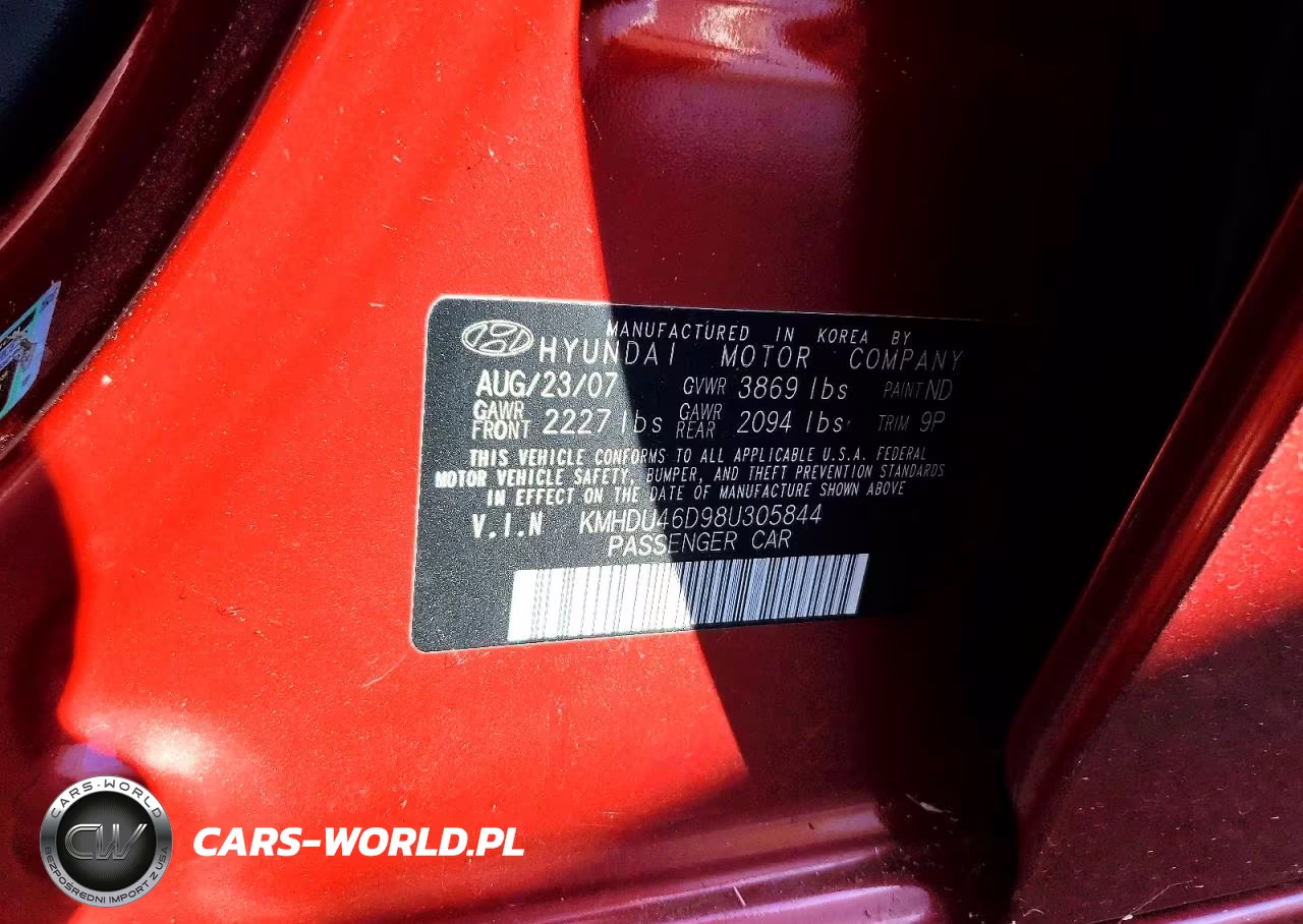 2008 Hyundai Elantra Gls VIN:KMHDU46D98U305844 - 12