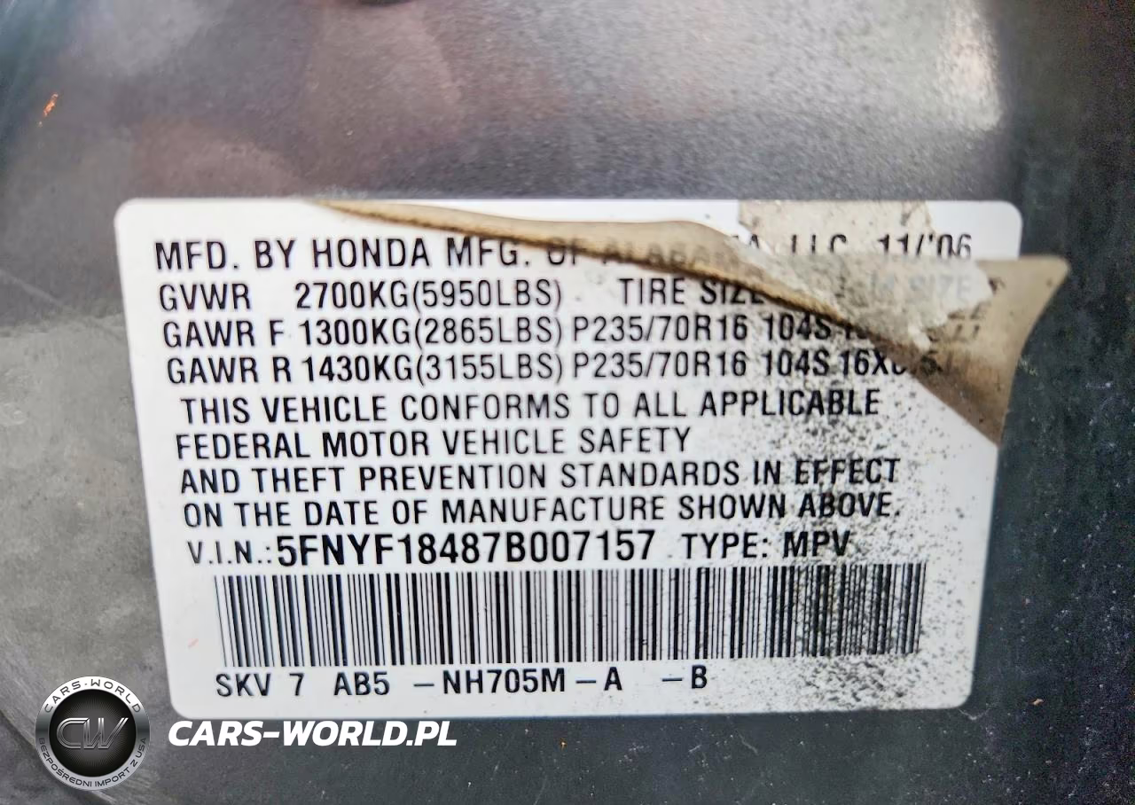 2007 Honda Pilot Ex VIN:5FNYF18487B007157 - 14