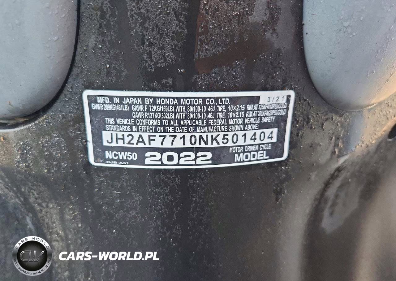 2022 Honda Ncw50 VIN:JH2AF7710NK501404 - 9