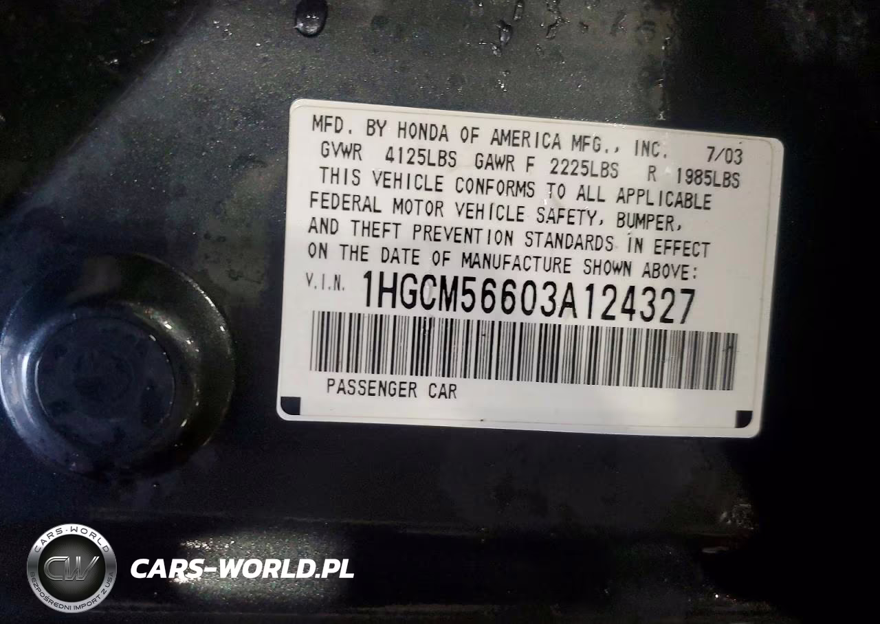 2003 Honda Accord Ex VIN:1HGCM56603A124327 - 12