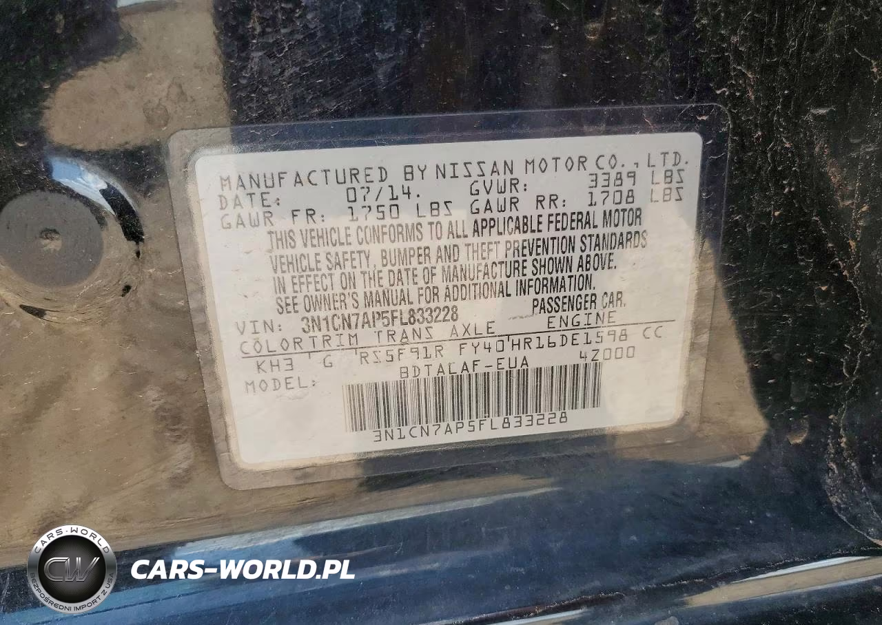 2015 Nissan Versa 1.6 S VIN:3N1CN7AP5FL833228 - 12