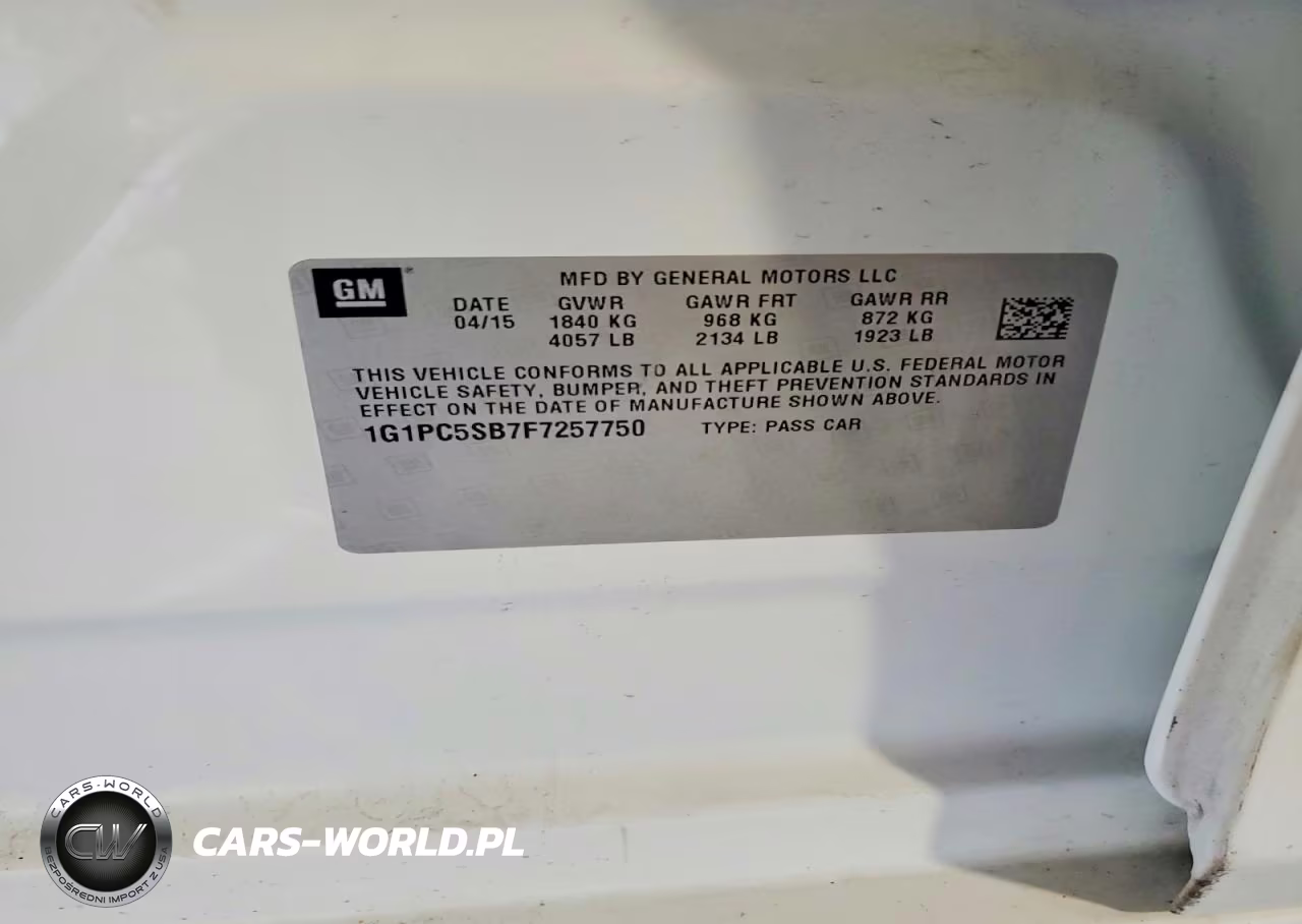 2015 Chevrolet Cruze Lt VIN:1G1PC5SB7F7257750 - 12