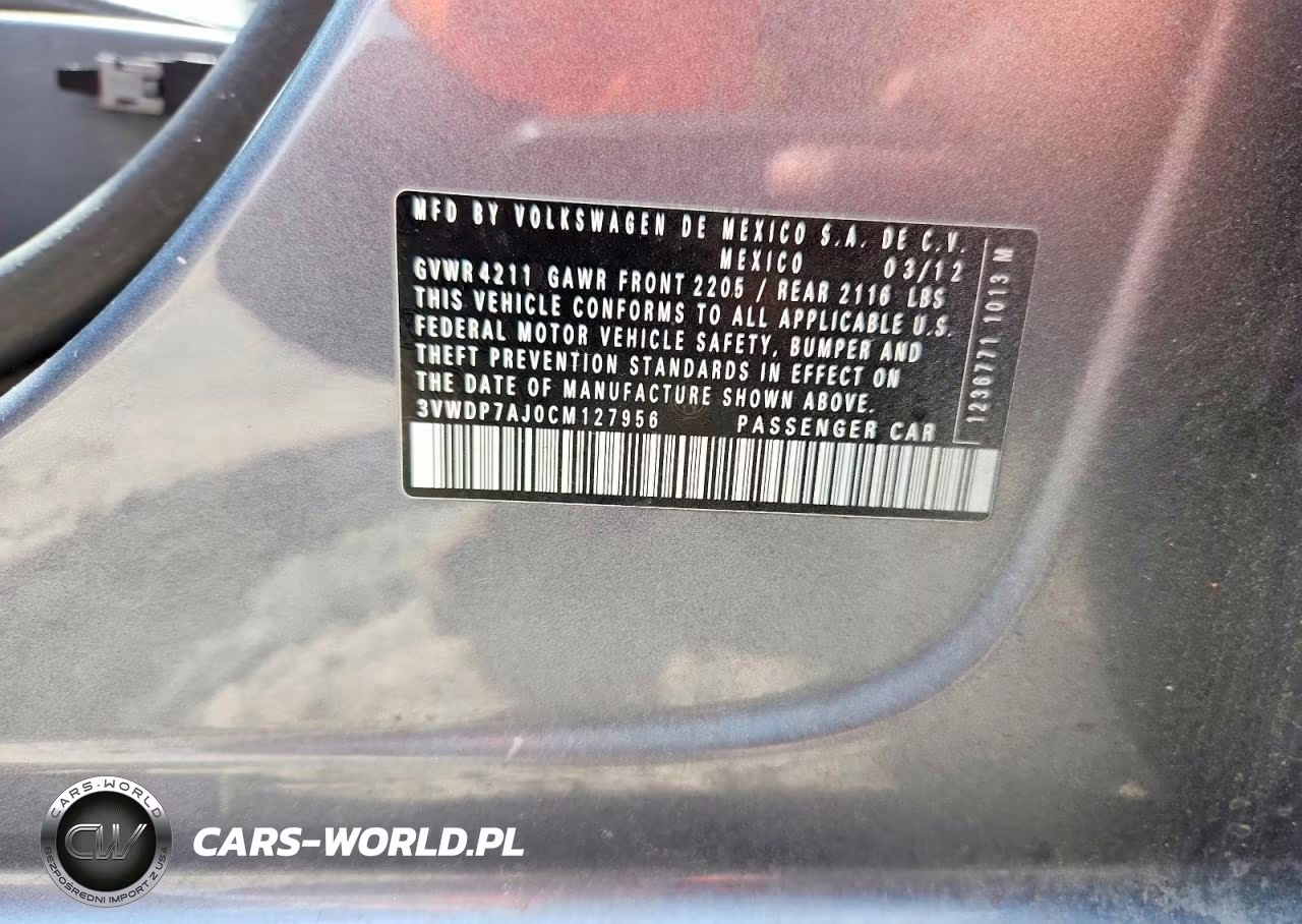 2012 Volkswagen Jetta Se VIN:3VWDP7AJ0CM127956 - 12