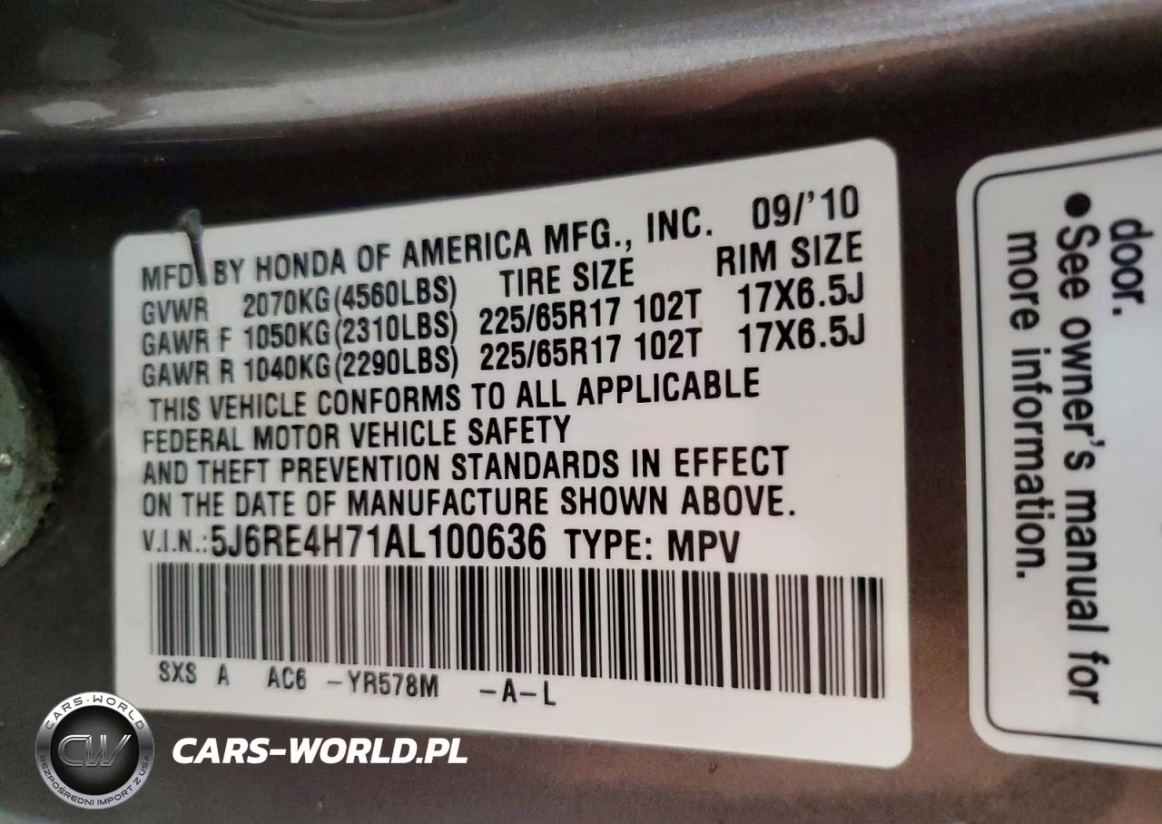 2010 Honda Cr-V Exl VIN:5J6RE4H71AL100636 - 13