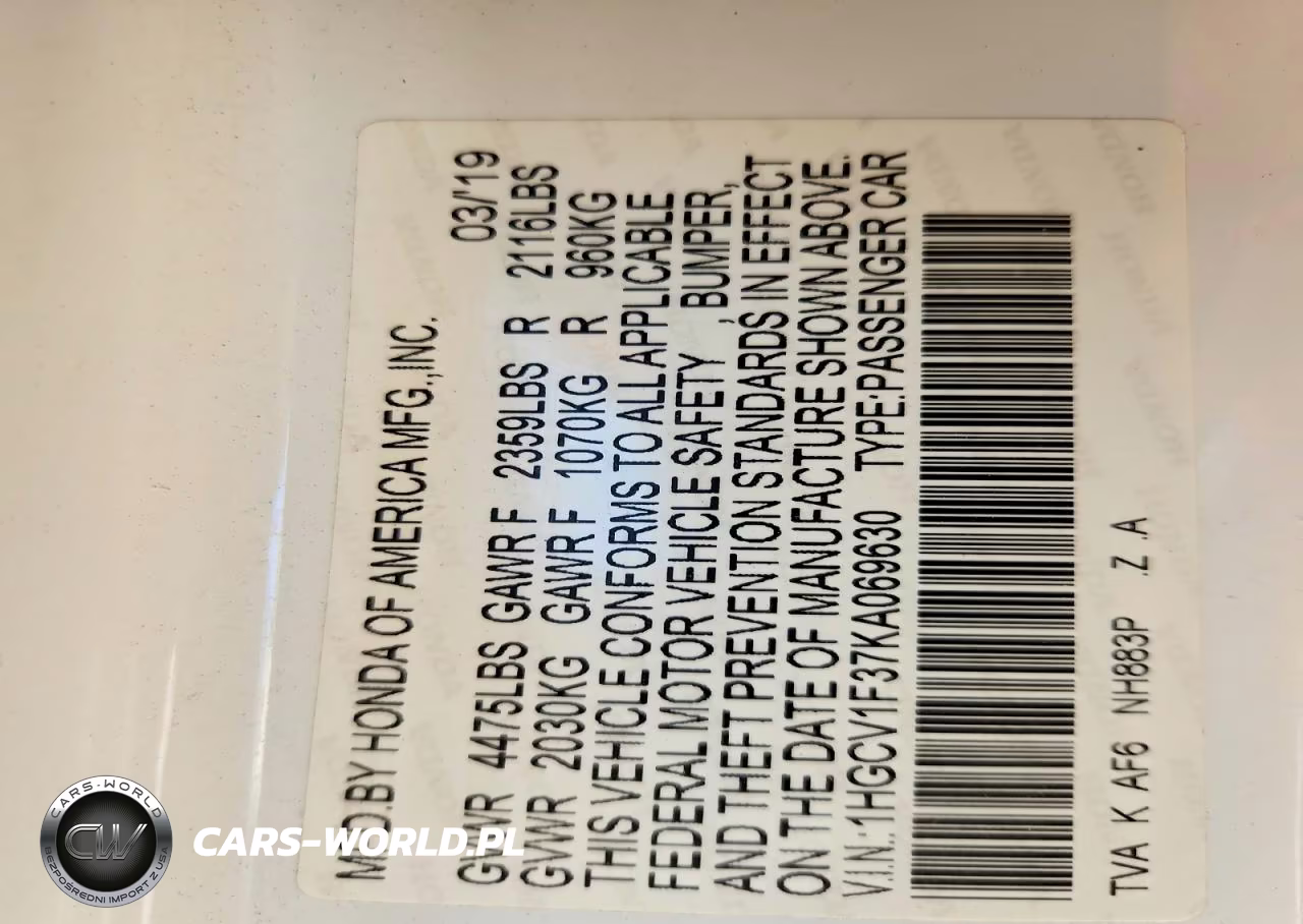 2019 Honda Accord Sport VIN:1HGCV1F37KA069630 - 12