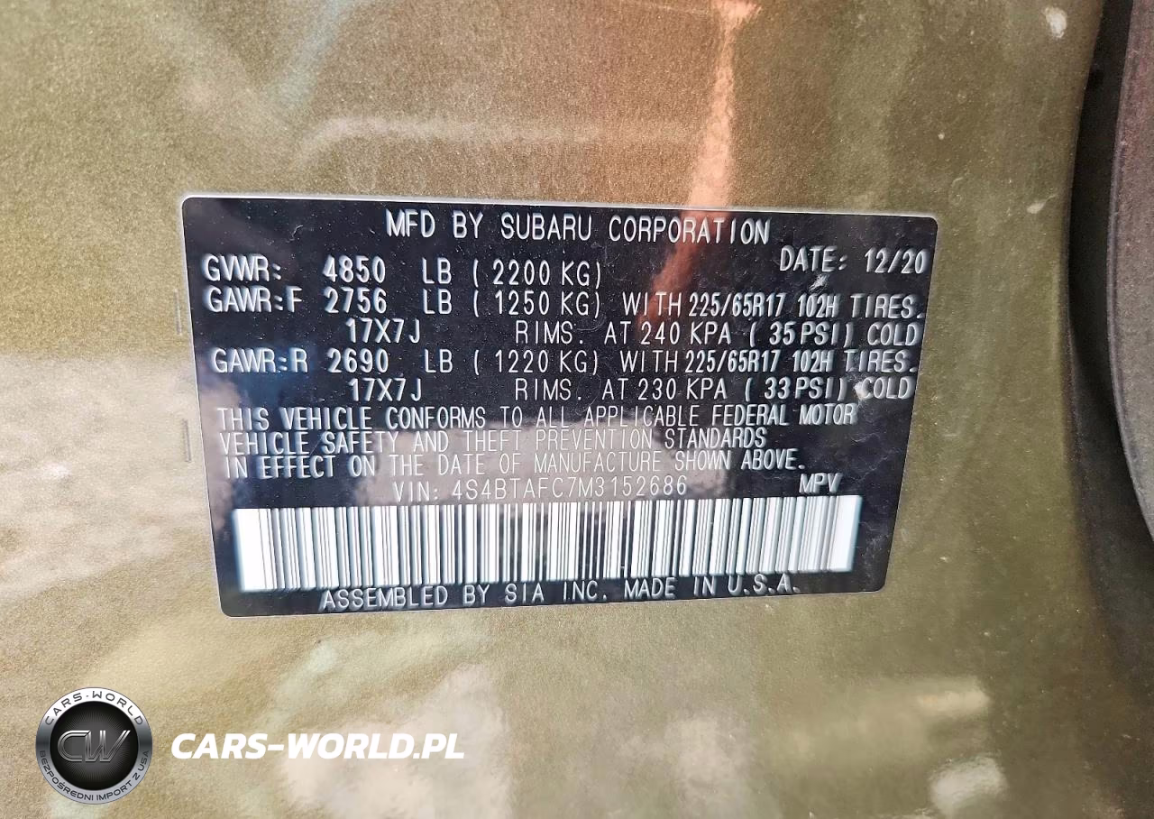 2021 Subaru Outback Premium VIN:4S4BTAFC7M3152686 - 12