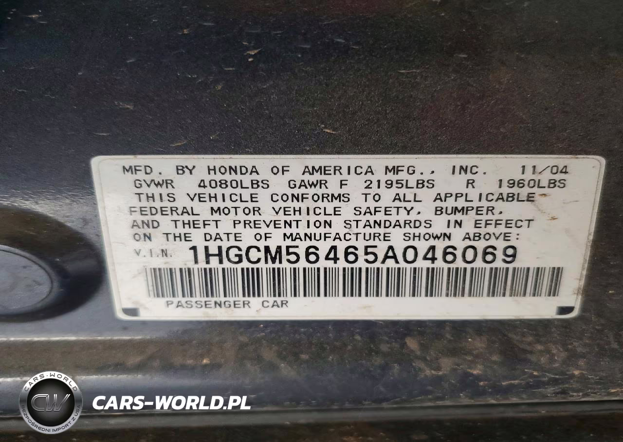 2005 Honda Accord Lx VIN:1HGCM56465A046069 - 12
