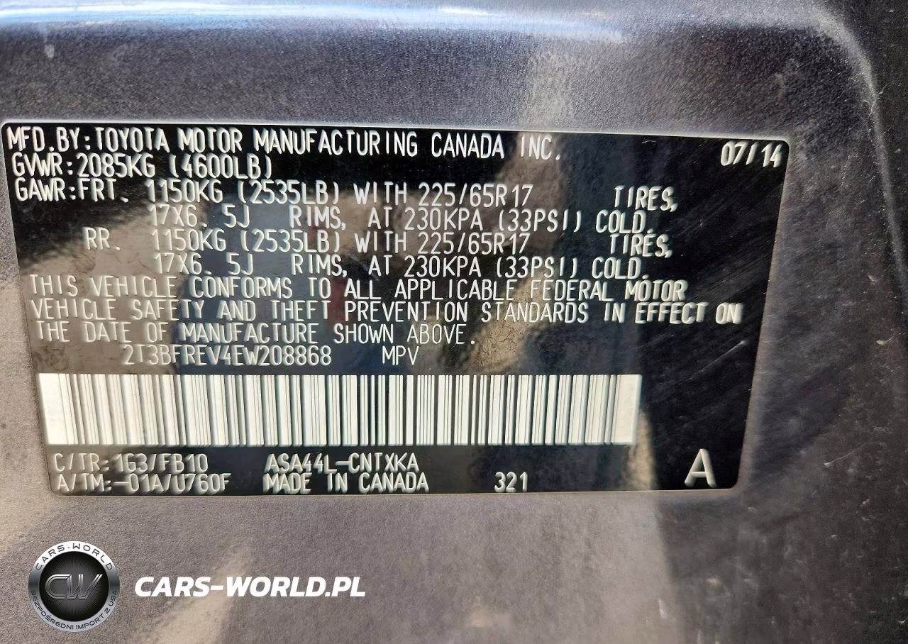 2014 Toyota Rav4 Le VIN:2T3BFREV4EW208868 - 14