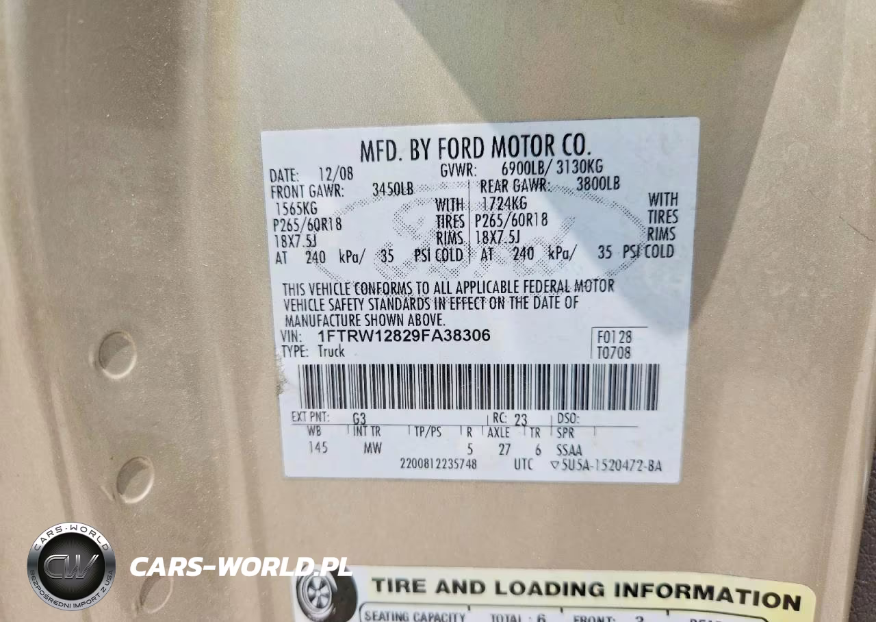 2009 Ford F150 Supercrew VIN:1FTRW12829FA38306 - 12