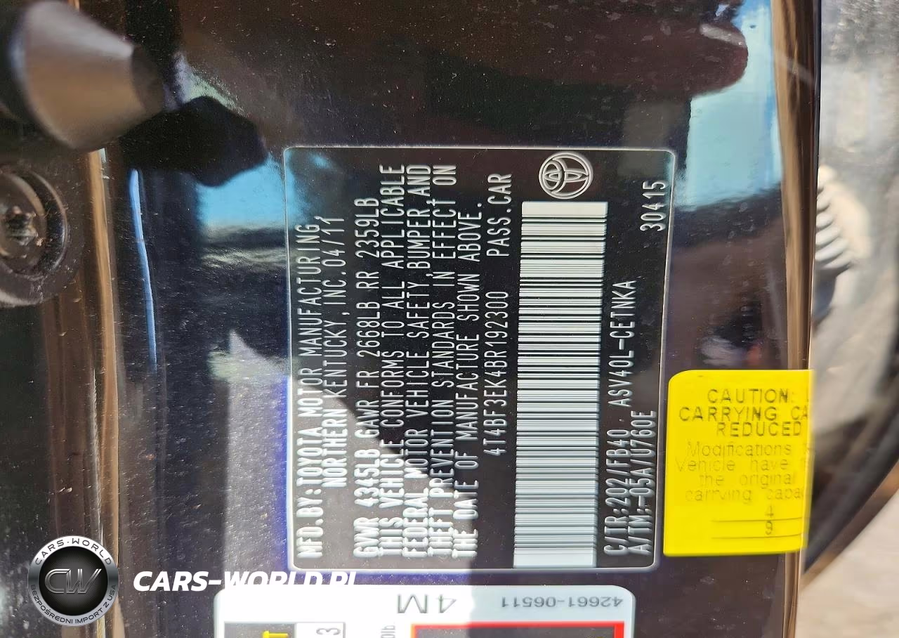 2011 Toyota Camry Le VIN:4T4BF3EK4BR192300 - 12