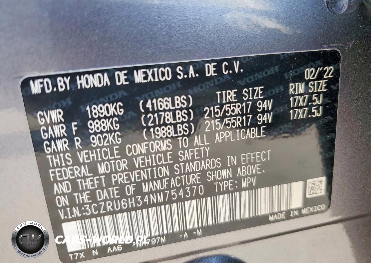 2022 Honda Hr-V Lx VIN:3CZRU6H34NM754370 - 13