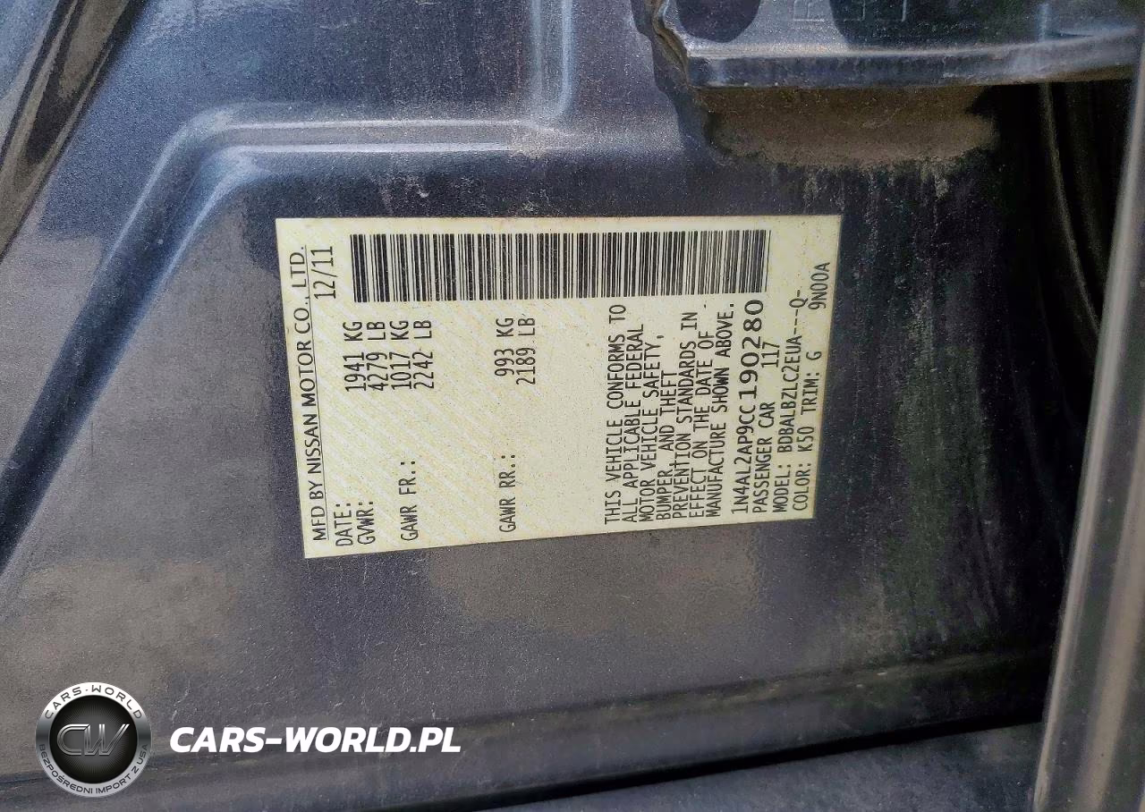 2012 Nissan Altima 2.5 VIN:1N4AL2AP9CC190280 - 12