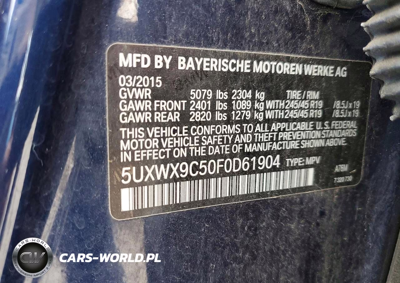 2015 BMW X3 xDrive28I VIN:5UXWX9C50F0D61904 - 13