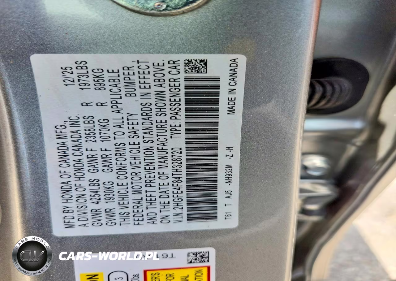 2026 Honda Civic Sport VIN:2HGFE4F84TH328720 - 12