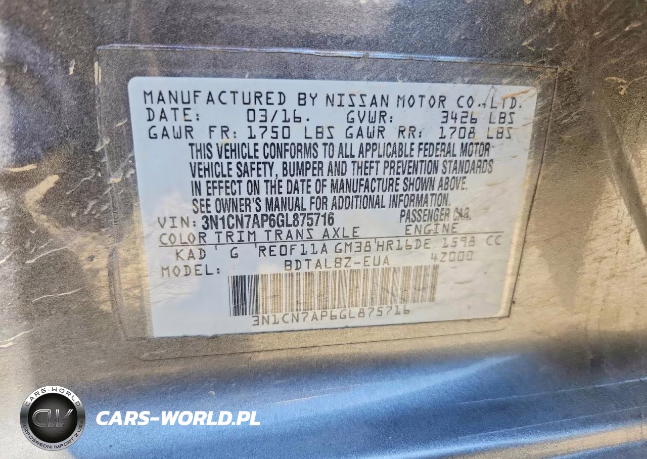 2016 Nissan Versa 1.6 Sv VIN:3N1CN7AP6GL875716 - 12