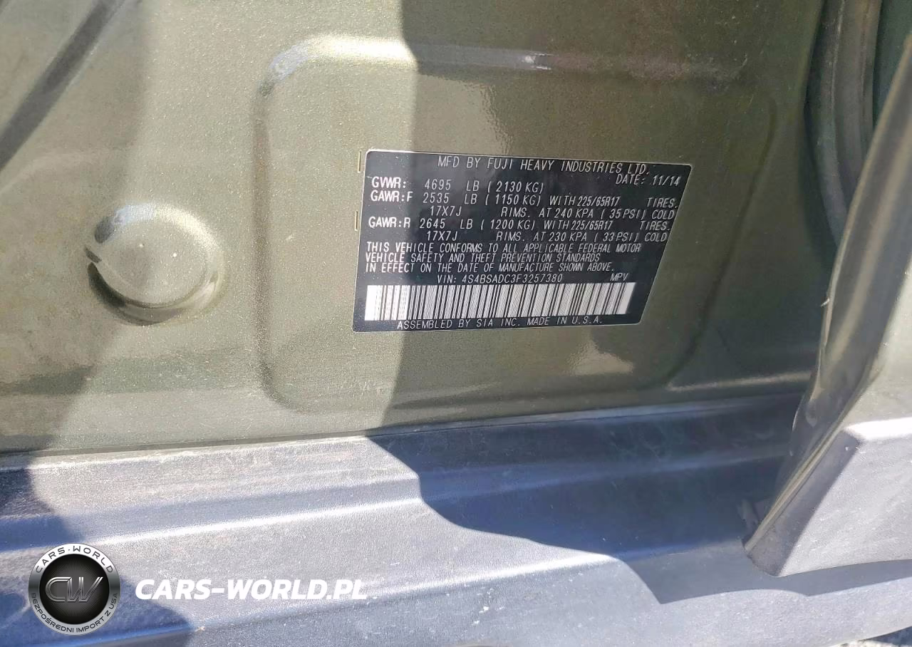 2015 Subaru Outback 2.5I Premium VIN:4S4BSADC3F3257380 - 12