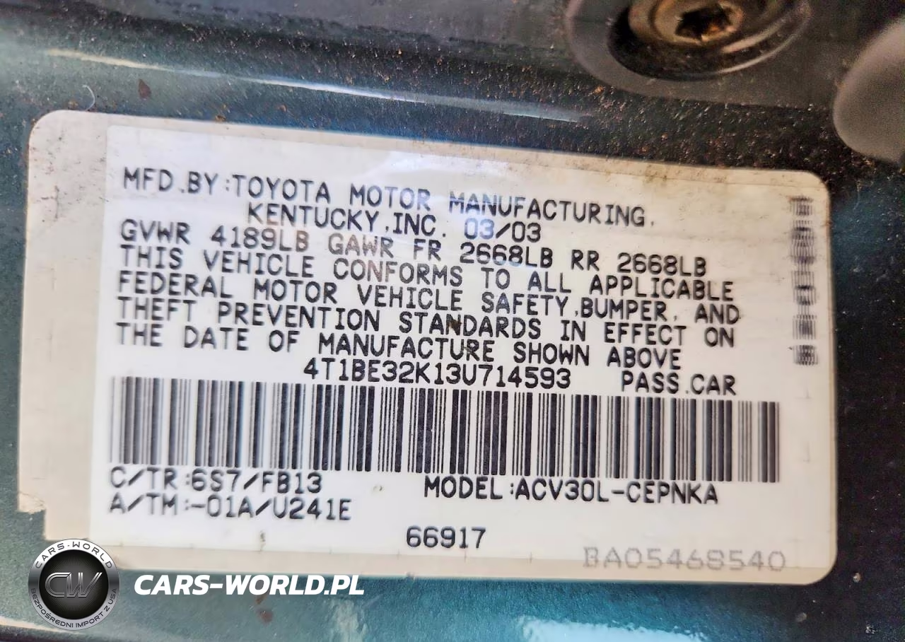 2003 Toyota Camry Le VIN:4T1BE32K13U714593 - 13