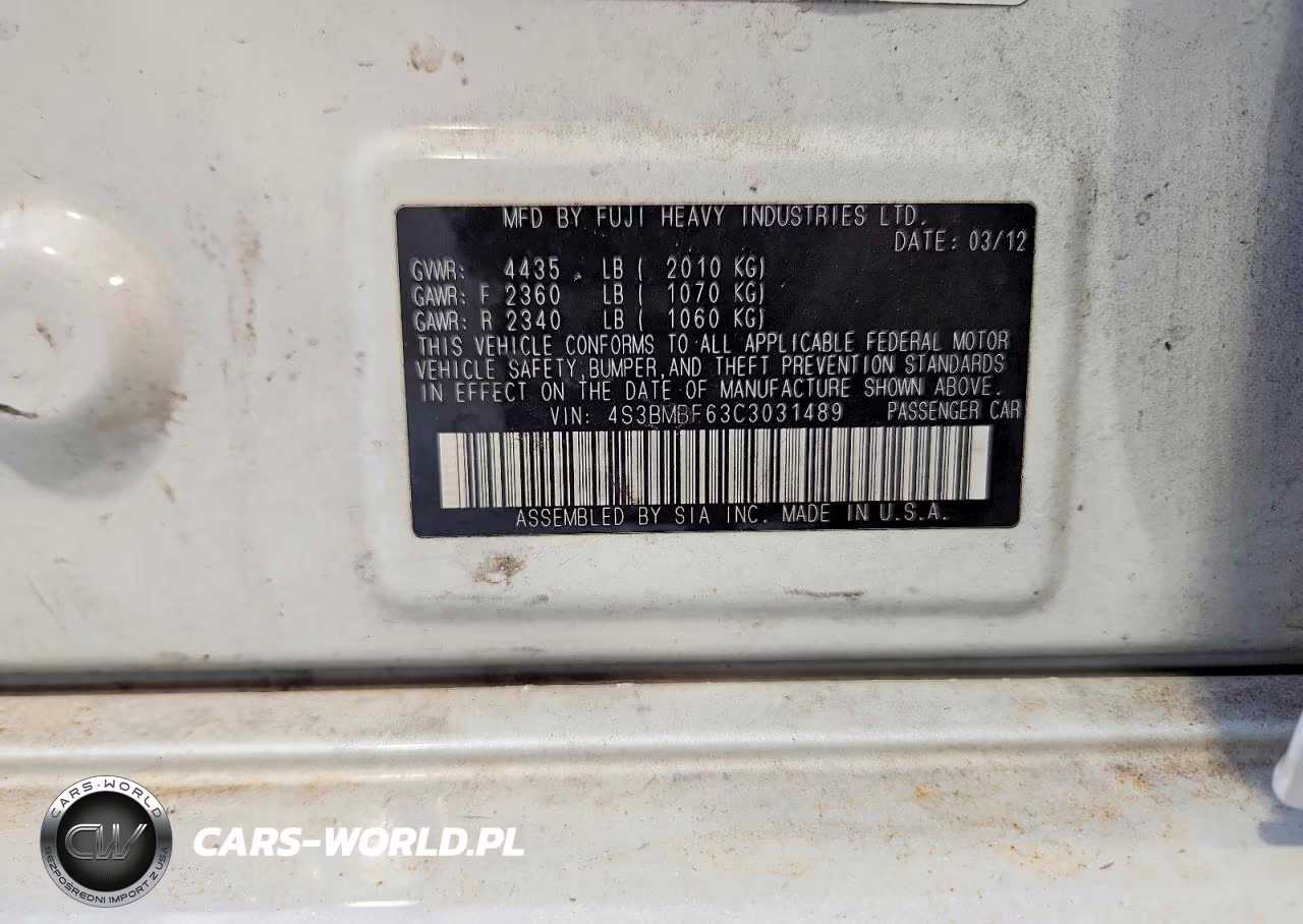 2012 Subaru Legacy 2.5I Premium VIN:4S3BMBF63C3031489 - 12