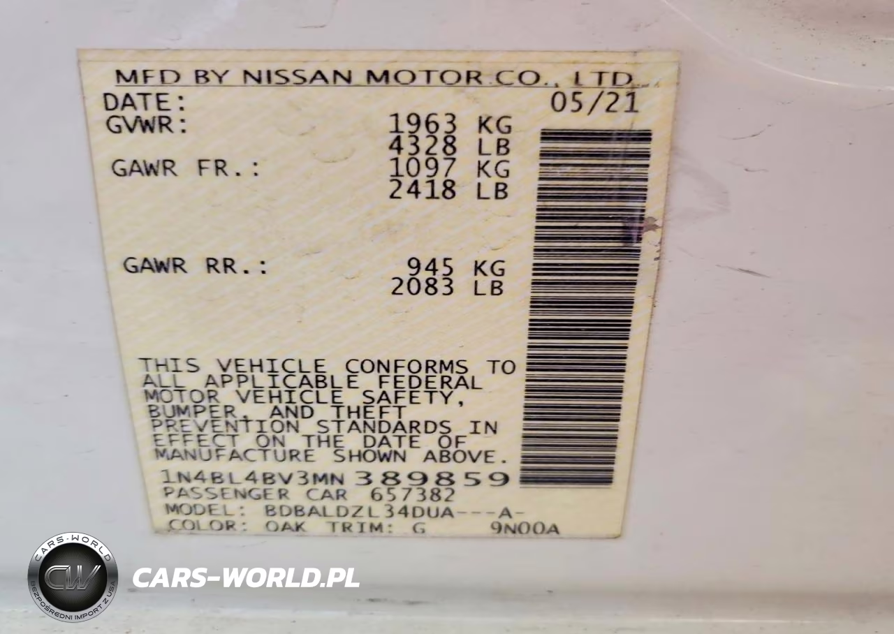 2021 Nissan Altima S VIN:1N4BL4BV3MN389859 - 12