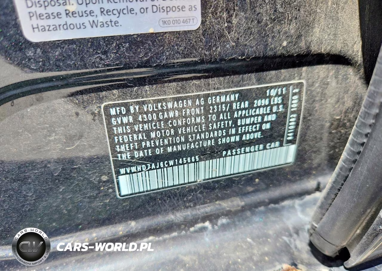 2012 Volkswagen Gti VIN:WVWHD7AJ6CW145665 - 12