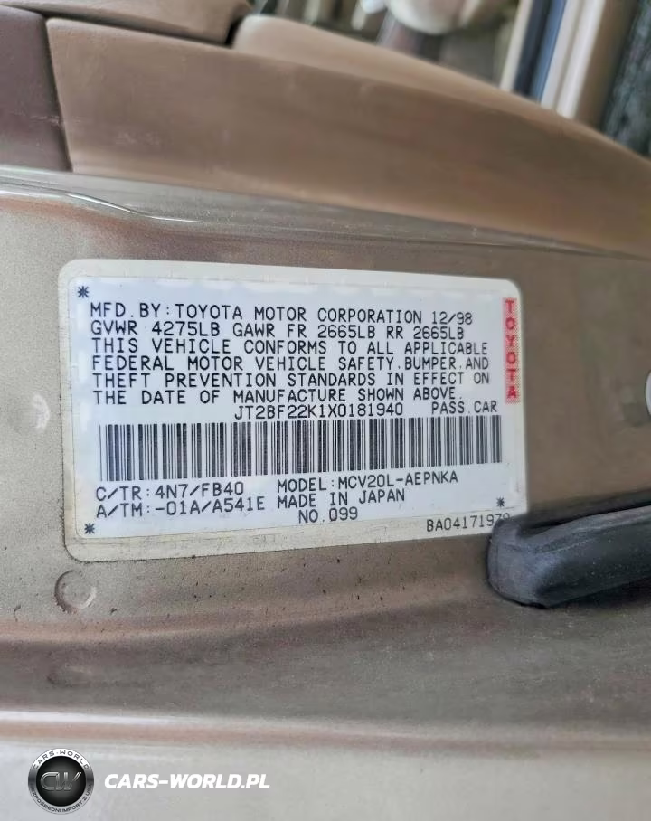 1999 Toyota Camry Le V6 VIN:JT2BF22K1X0181940 - 12