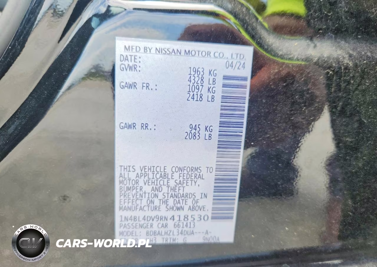 2024 Nissan Altima Sv VIN:1N4BL4DV9RN418530 - 13